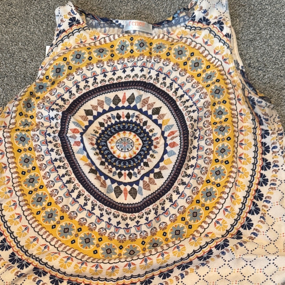 Renee C. Yellow and Blue Geometric Tank Top